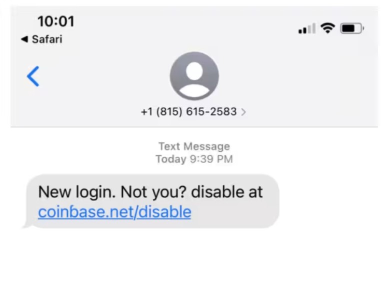 coinbase tex alert scam sms phishing