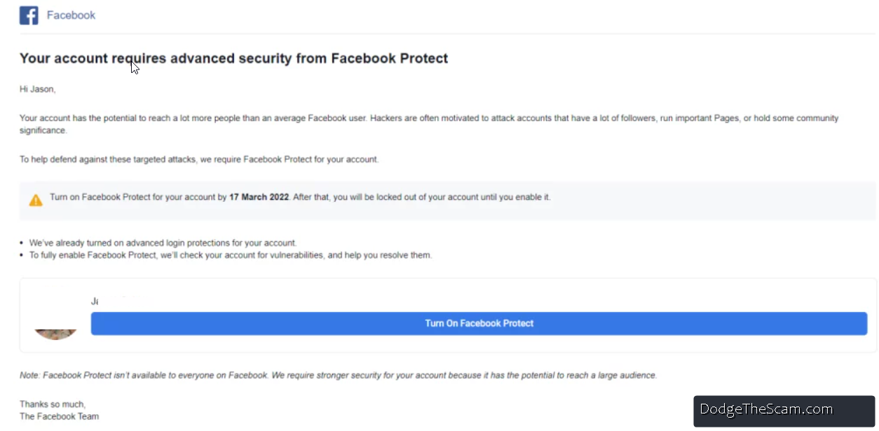 scam email from security at facebook mail