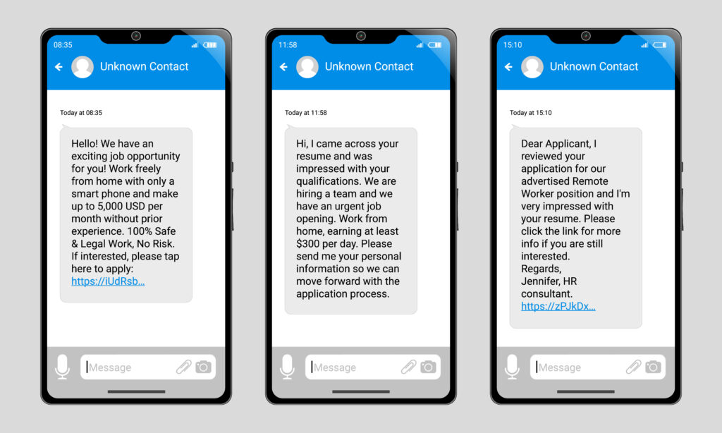 web scams work from home scam via sms