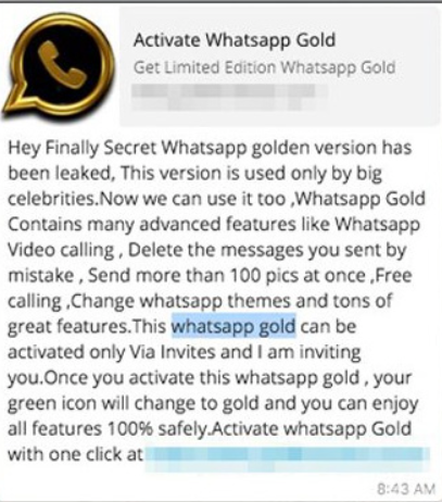 screenshot of a message whatsapp gold scam