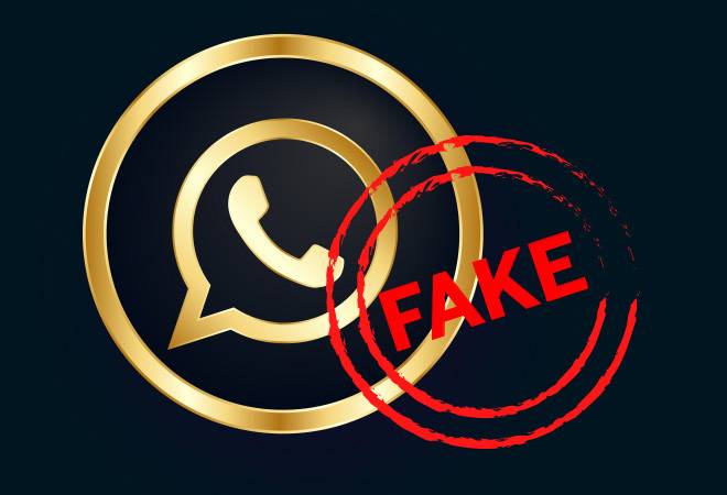 whatsapp golden logo with a fake stamp on it